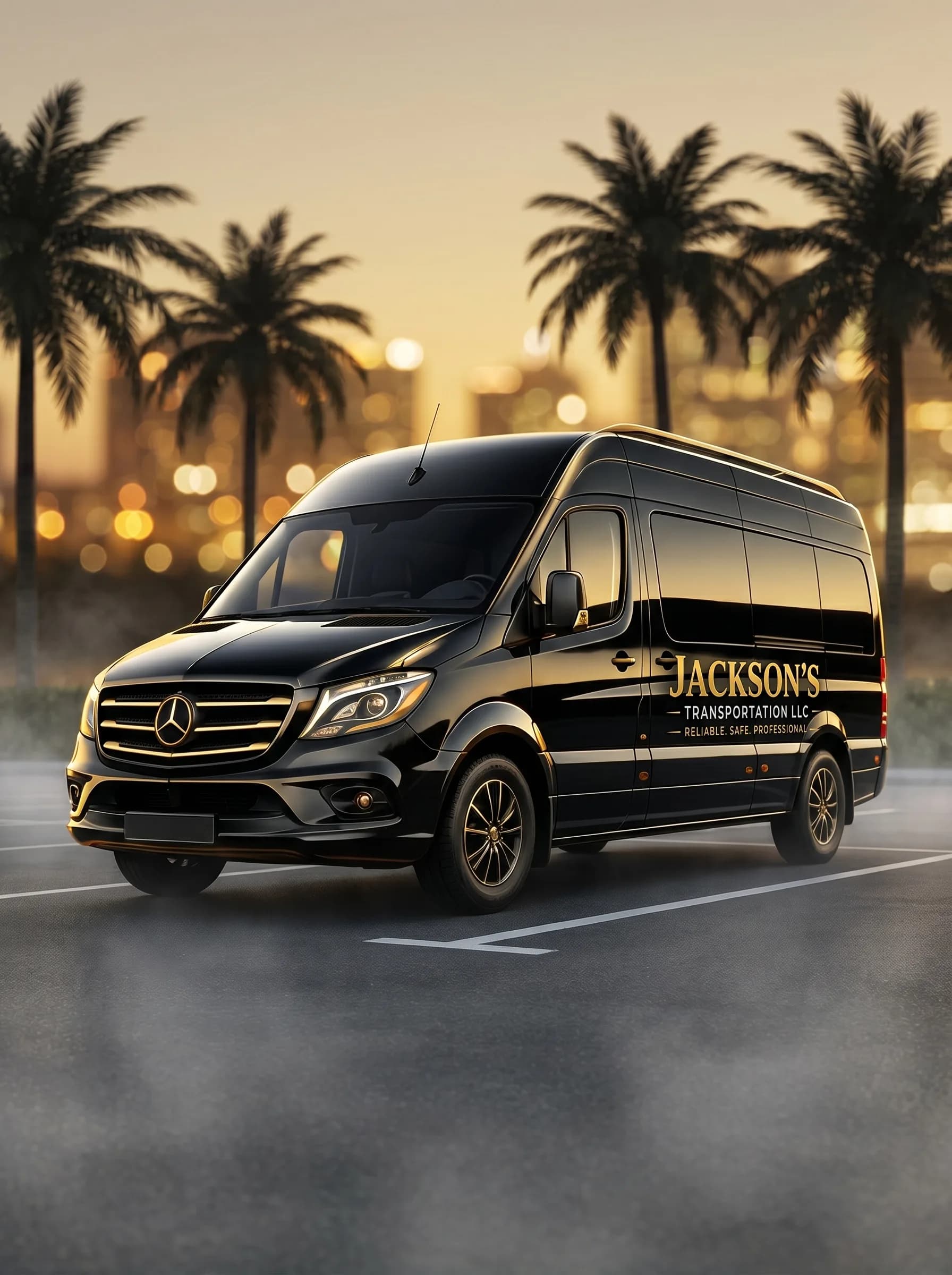 Black Jackson's Transportation luxury passenger van for group and wheelchair-accessible rides in Central Florida